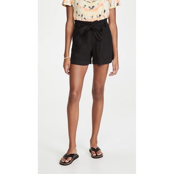 Joie Pants - Joie Daynna High-Waist Paperbag Tie Shorts — Black - Size 8